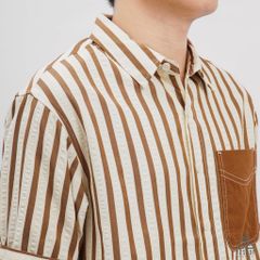 Áo sơ mi ngắn tay vải gân sọc phối túi [SM-2364]