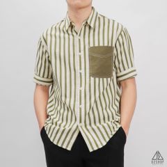 Áo sơ mi ngắn tay vải gân sọc phối túi [SM-2364]