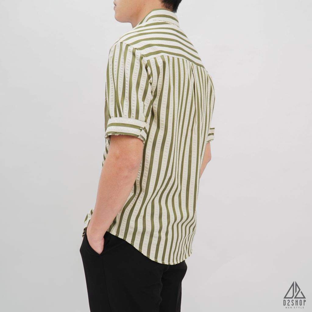 Áo sơ mi ngắn tay vải gân sọc phối túi [SM-2364]