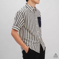 Áo sơ mi ngắn tay vải gân sọc phối túi [SM-2364]