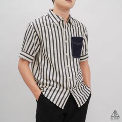Áo sơ mi ngắn tay vải gân sọc phối túi [SM-2364]