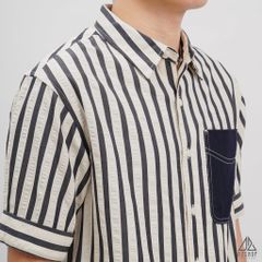Áo sơ mi ngắn tay vải gân sọc phối túi [SM-2364]