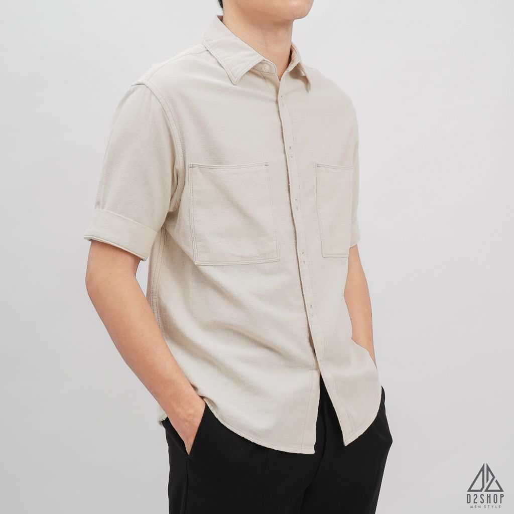 Áo sơ mi tay ngắn 2 túi vải linen