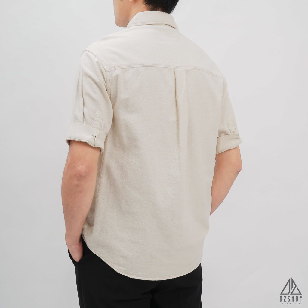 Áo sơ mi tay ngắn 2 túi vải linen