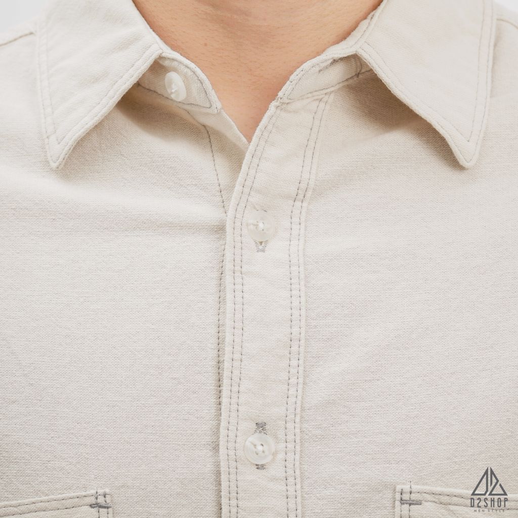 Áo sơ mi tay ngắn 2 túi vải linen