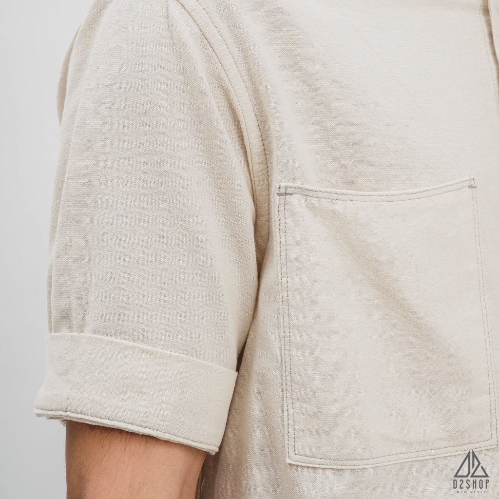 Áo sơ mi tay ngắn 2 túi vải linen