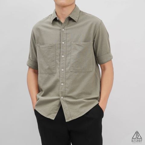 Áo sơ mi tay ngắn 2 túi vải linen