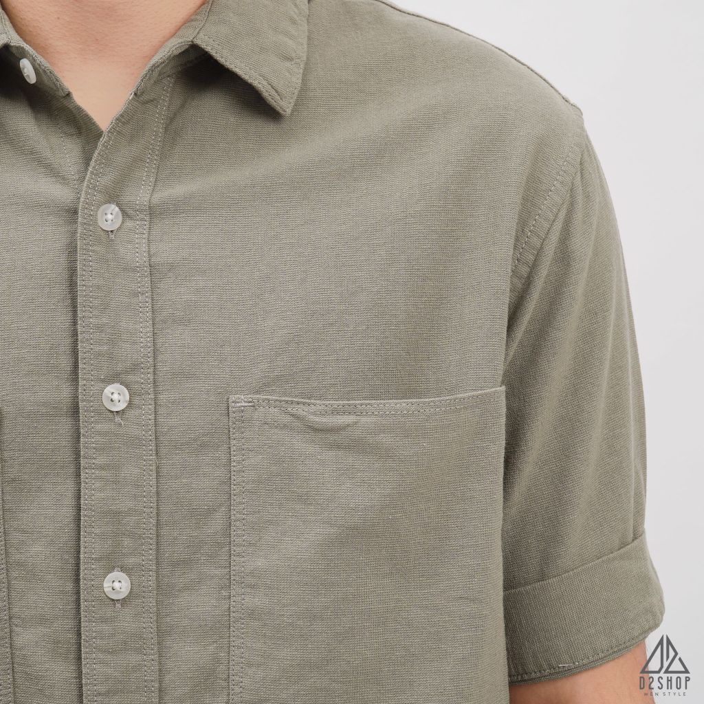 Áo sơ mi tay ngắn 2 túi vải linen
