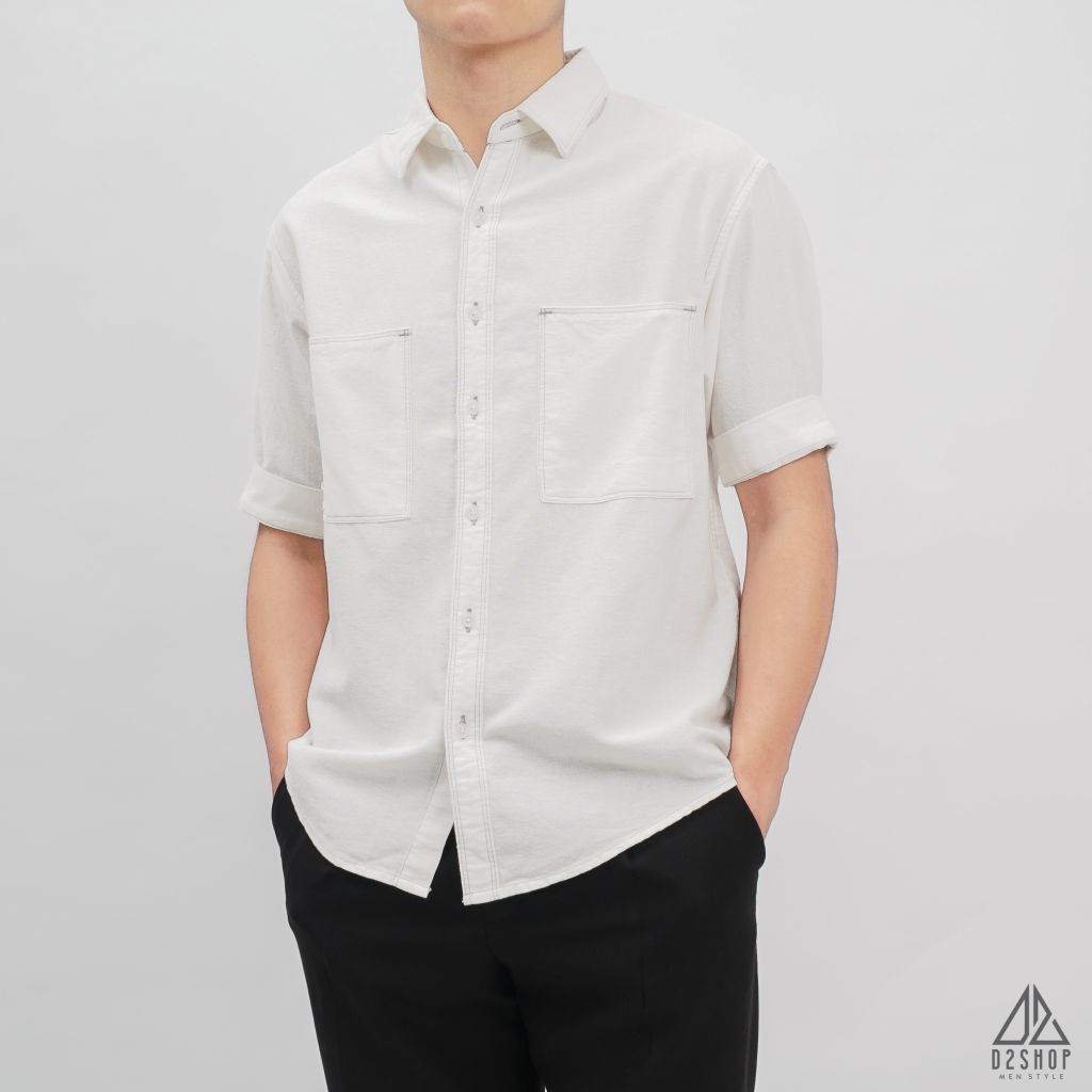 Áo sơ mi tay ngắn 2 túi vải linen