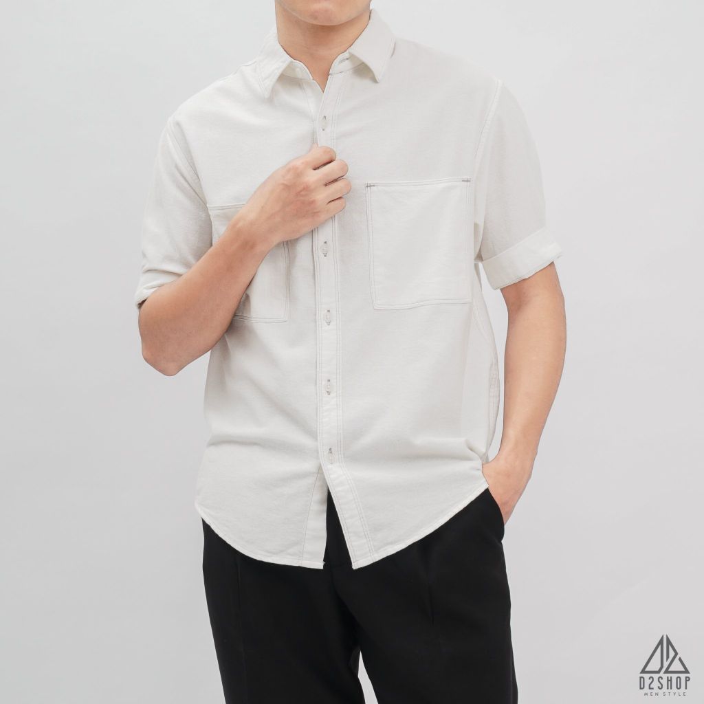 Áo sơ mi tay ngắn 2 túi vải linen