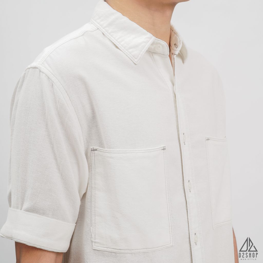 Áo sơ mi tay ngắn 2 túi vải linen