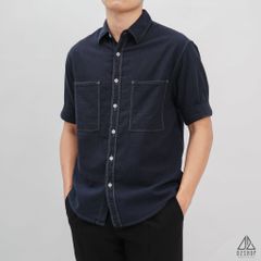 Áo sơ mi tay ngắn 2 túi vải linen