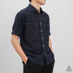 Áo sơ mi tay ngắn 2 túi vải linen