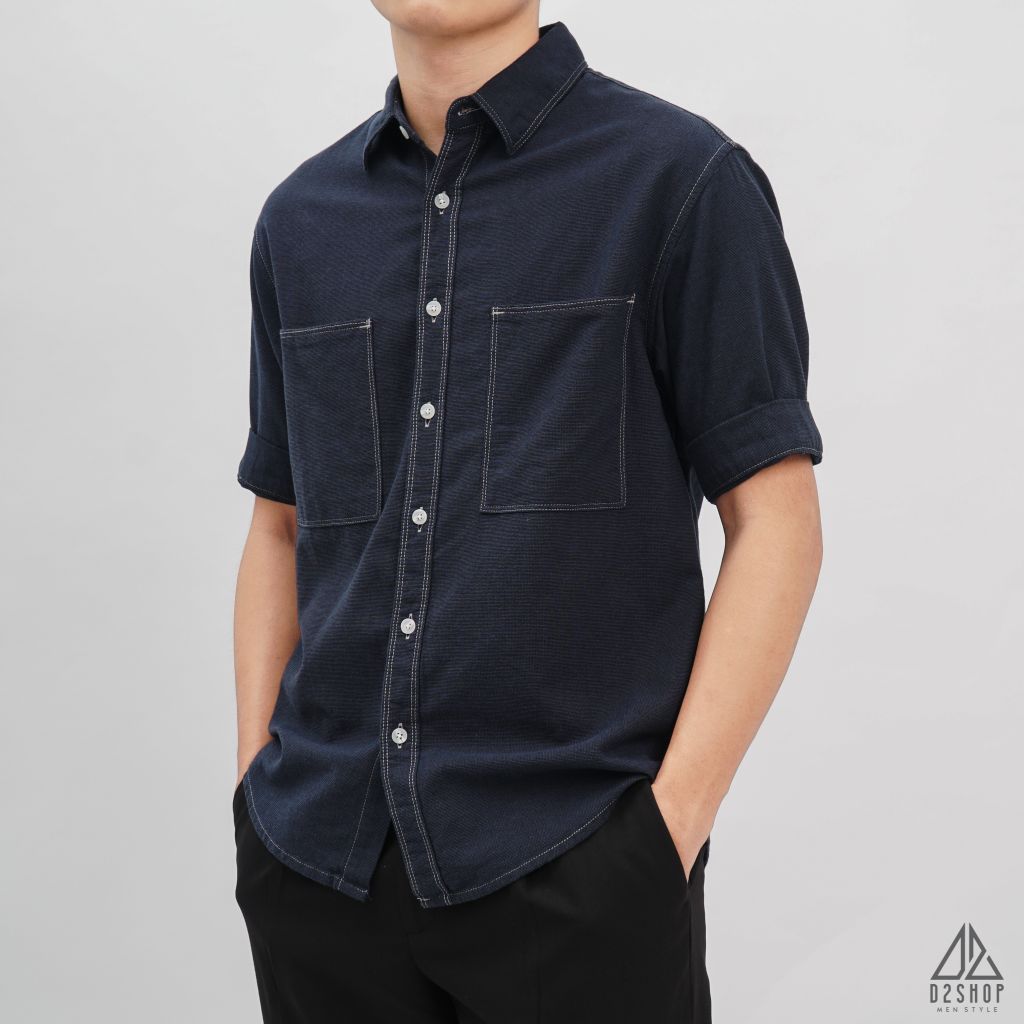 Áo sơ mi tay ngắn 2 túi vải linen