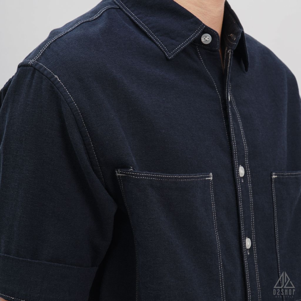Áo sơ mi tay ngắn 2 túi vải linen