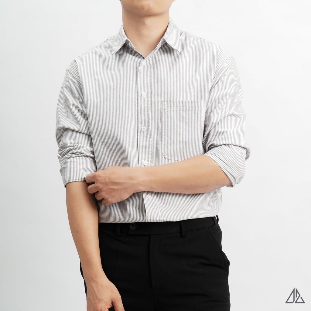Áo sơ mi sọc phối túi vải pho