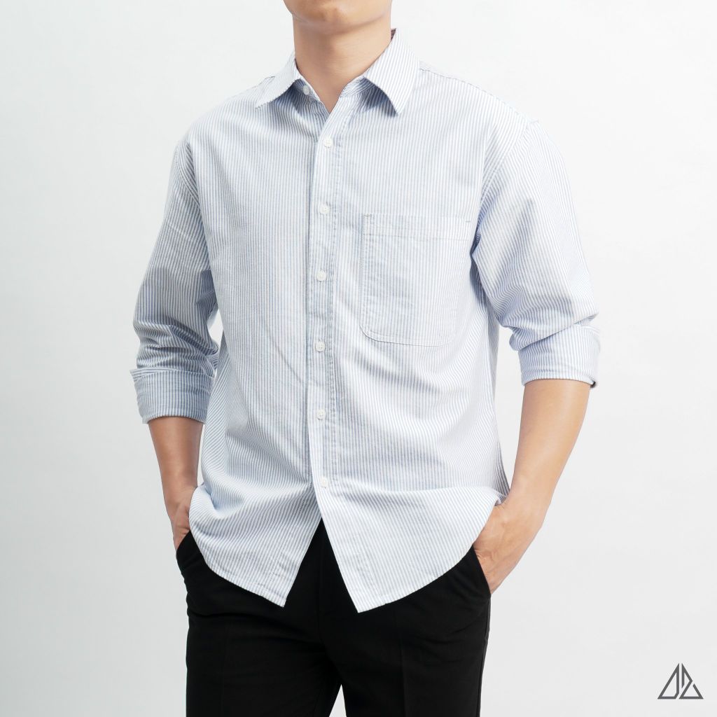 Áo sơ mi sọc phối túi vải pho