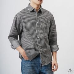 Áo sơ mi vải dày sọc phối túi