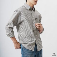 Áo sơ mi vải dày sọc phối túi