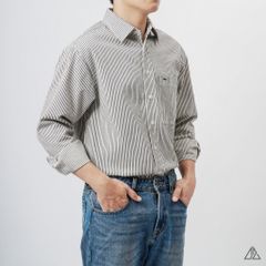 Áo sơ mi vải dày sọc phối túi