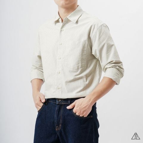 Áo sơ mi sọc nhỏ phối túi