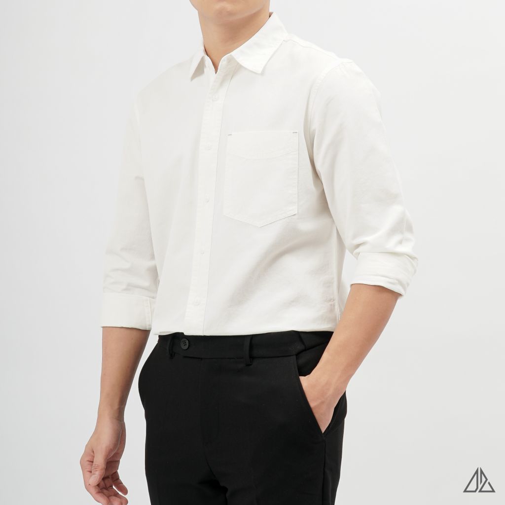 Áo sơ mi vải xéo phối túi đánh bọ