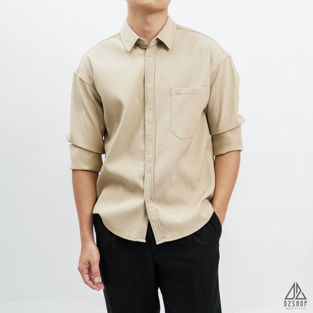 Áo sơ mi gân nổi phối túi [SM-8890]