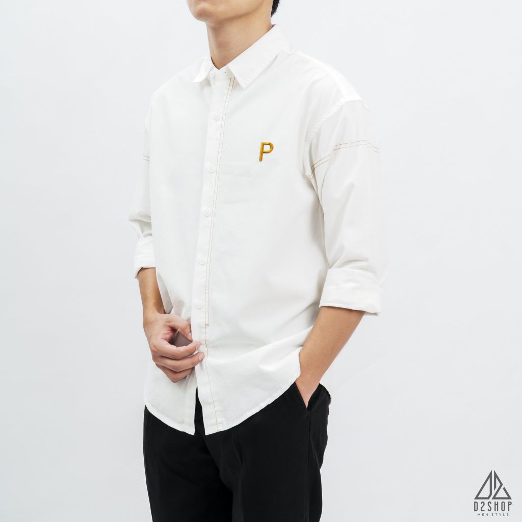 Áo sơ mi chỉ nổi thêu chữ P