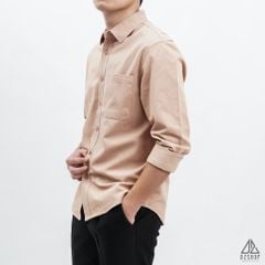 Áo sơ mi vải kaki xéo thêu túi #