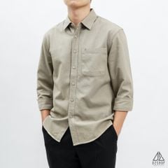 Áo sơ mi vải kaki xéo thêu túi #