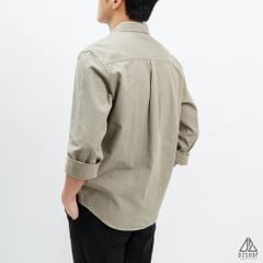 Áo sơ mi vải kaki xéo thêu túi #