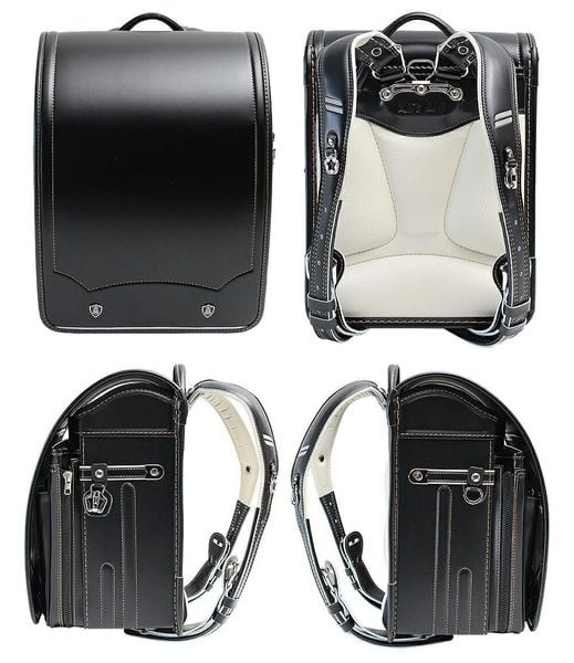 Cặp Randoseru Pelican Pokke Đen Chỉ Vàng