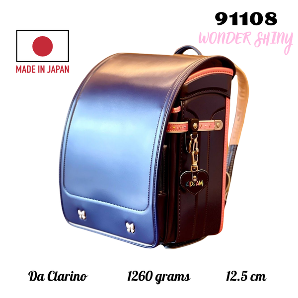 Cặp Randoseru Wonder Shiny Pearl Navy X Metallic Pink