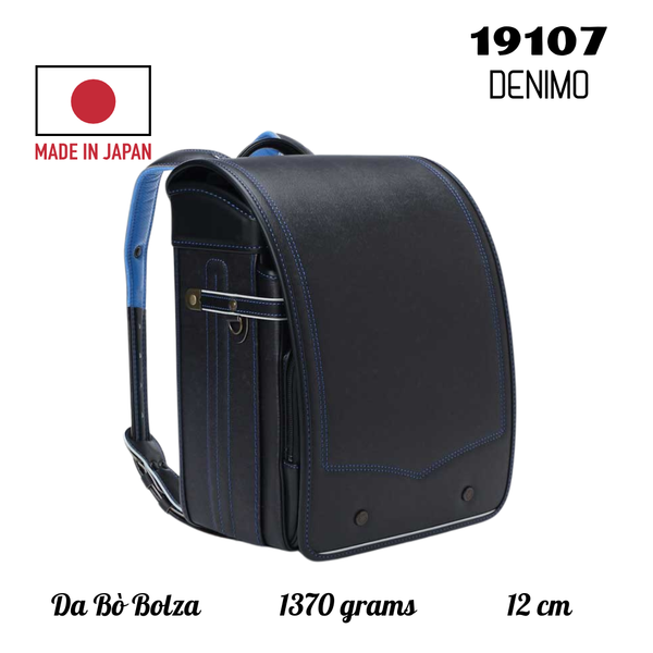 Cặp Randoseru Denimo Black - Blue Stitching