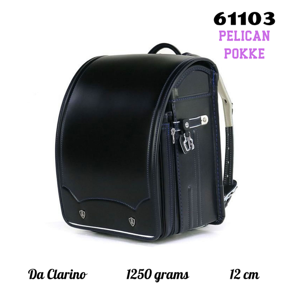 Cặp Randoseru Pelican Pokke Đen Chỉ Lam