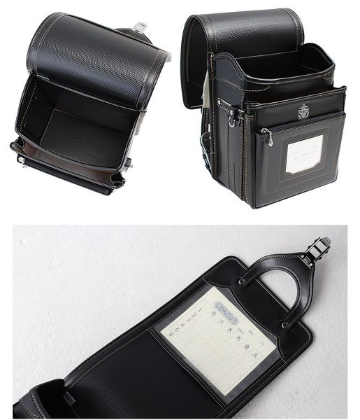 Cặp Randoseru Pelican Pokke Đen Chỉ Vàng