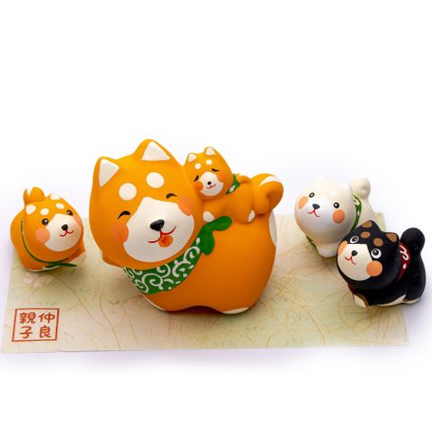 Gia đình Chó Shiba Đi Chơi Vui Vẻ - Bộ 5 -  Màu Nâu