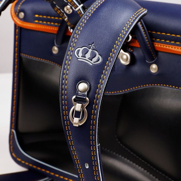 Cặp Randoseru Mimi Cube Yoko Denim X Camel - Yellow Stitching