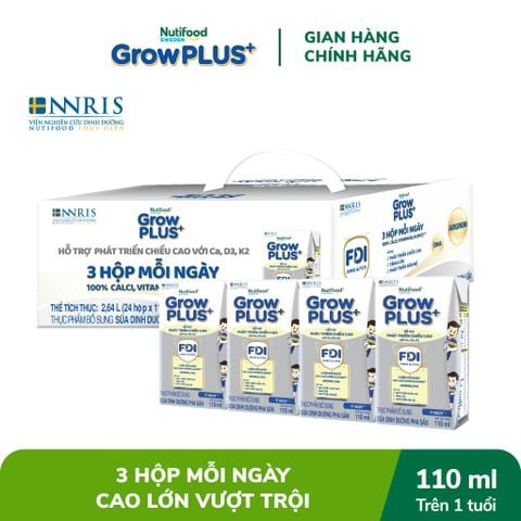 Sữa Bột Pha sẵn Nutifood GrowPLUS+ Cao Lớn Vượt Trội trên 1 tuổi 110ml 