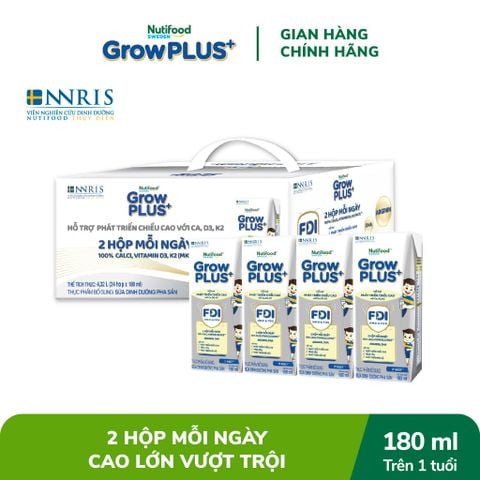  Sữa Bột Pha sẵn Nutifood GrowPLUS+ Cao Lớn Vượt Trội trên 1 tuổi 180ml 