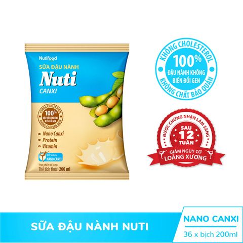  Sữa đậu nành Nuti Canxi bịch 200ml - Quà tặng 