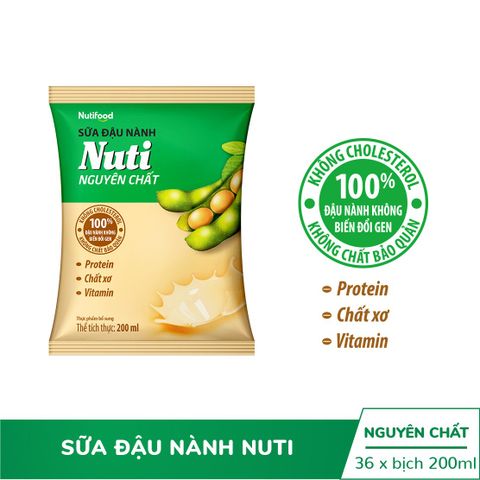  Sữa đậu nành Nuti Nguyên Chất bịch 200ml - Quà tặng 