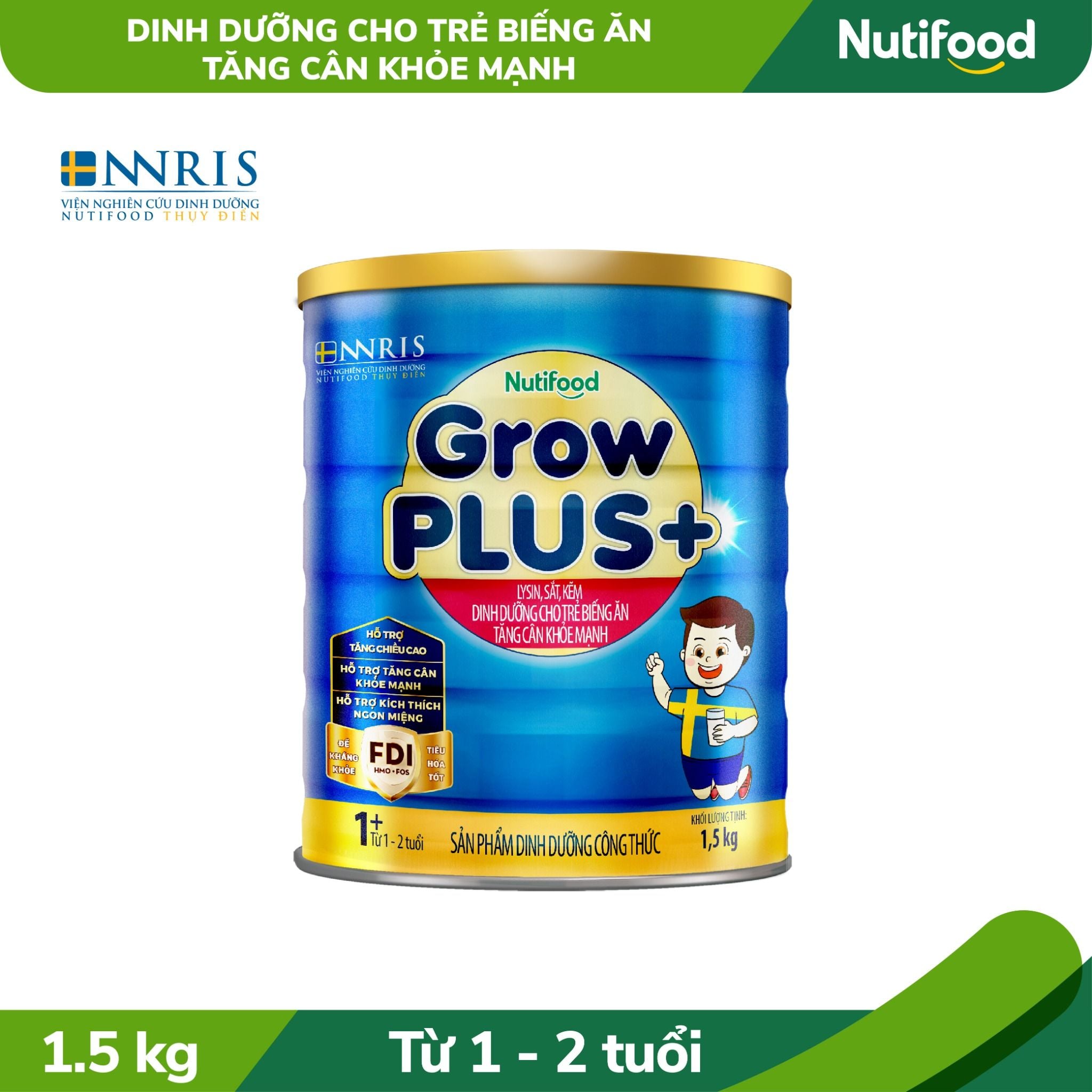  Sữa Bột Nutifood GrowPLUS+ Biếng Ăn 1.5kg trên 1 tuổi - Tăng cân khỏe mạnh 