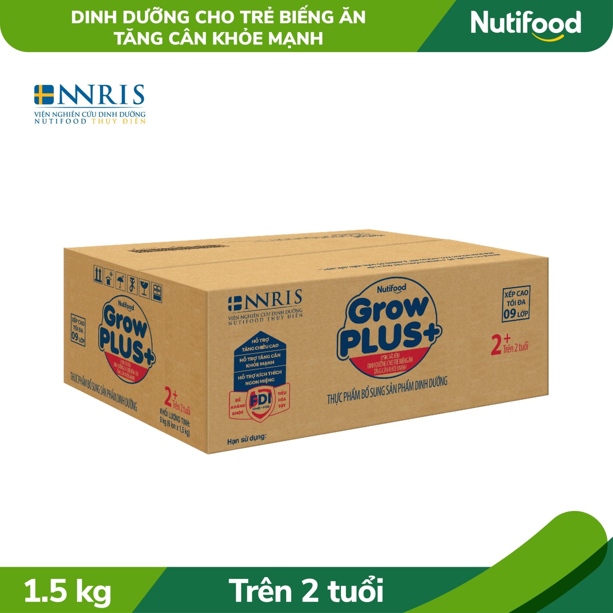  Sữa Bột GrowPLUS+ Biếng Ăn (Xanh) cho trẻ tăng cân khoẻ mạnh 2+ Lon 1.5KG 