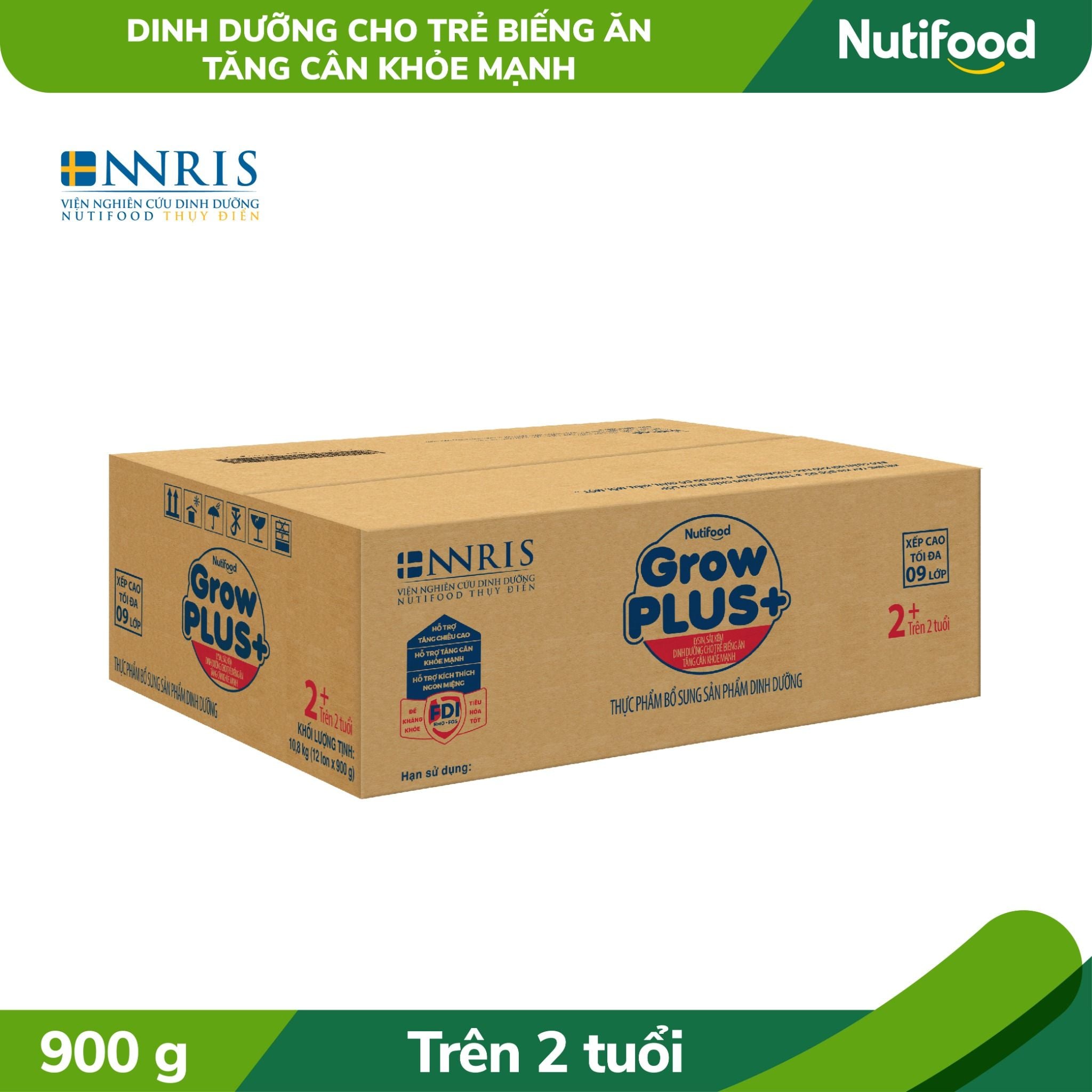  Sữa Bột GrowPLUS+ Biếng Ăn (Xanh) cho trẻ tăng cân khoẻ mạnh 2+ Lon 900G 