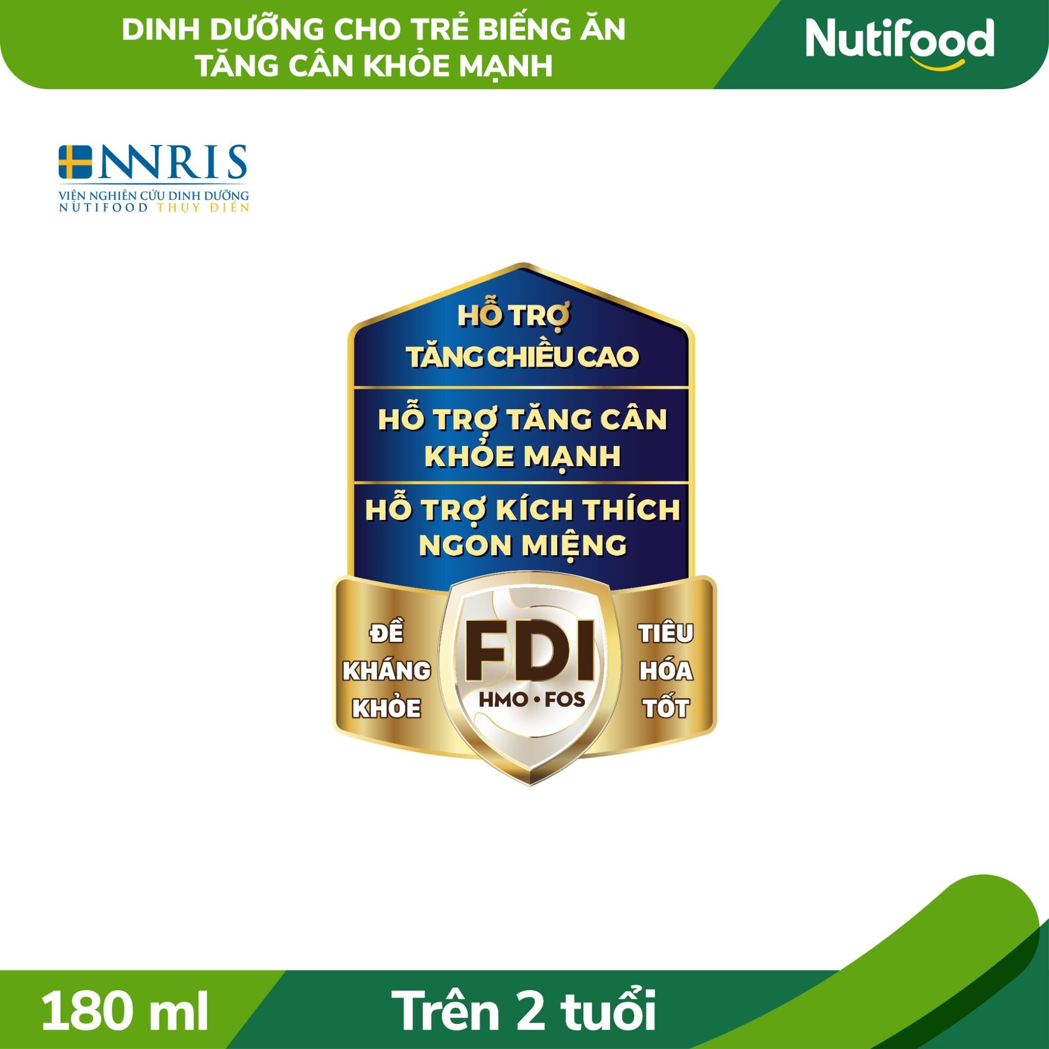  Sữa bột pha sẵn GrowPLUS+ Biếng ăn (XANH) cho trẻ tăng cân khoẻ mạnh (Trên 2 tuổi) hộp 180ml 