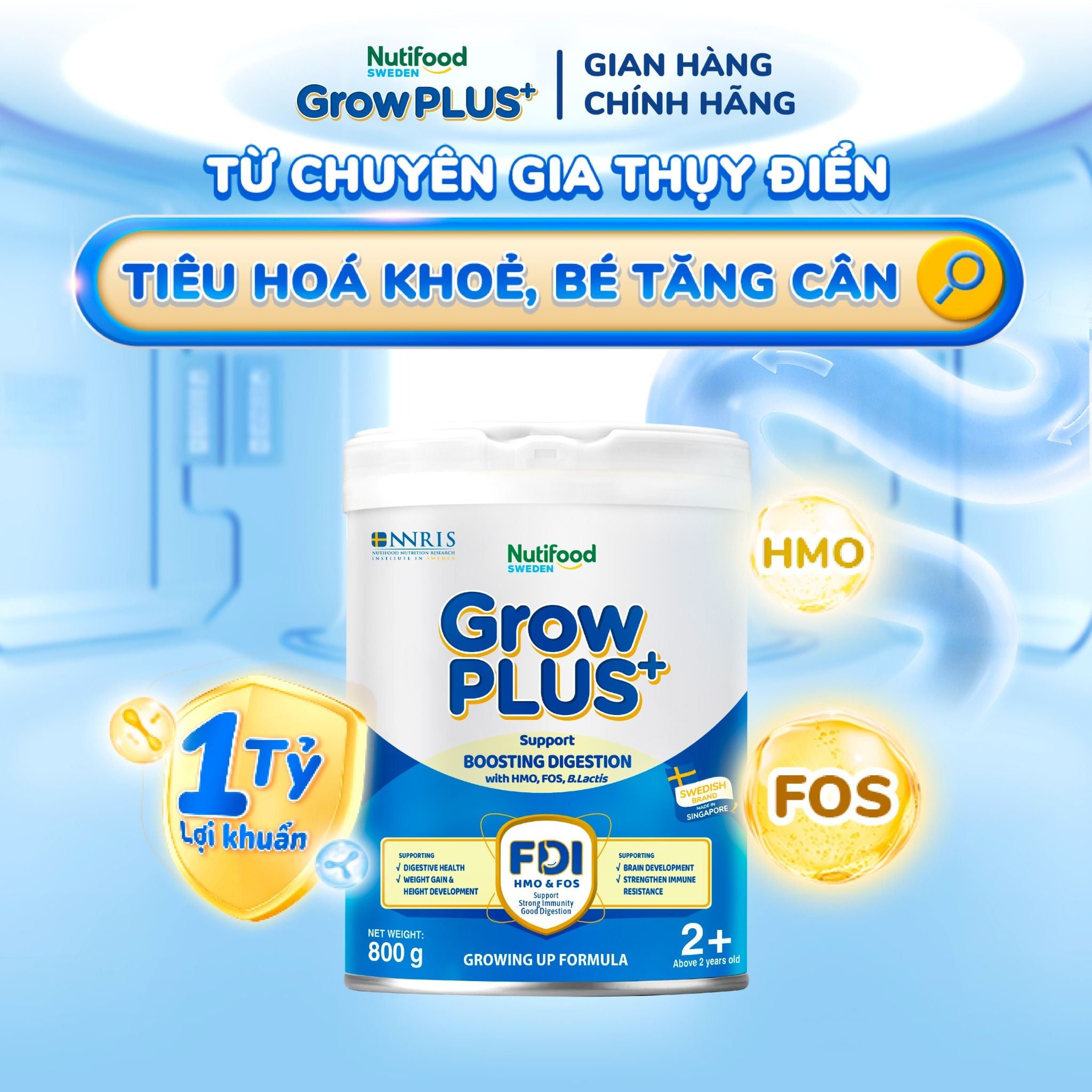  Sữa bột Nutifood GrowPLUS+ Tiêu Hóa (trên 2 tuổi) Lon 800g 