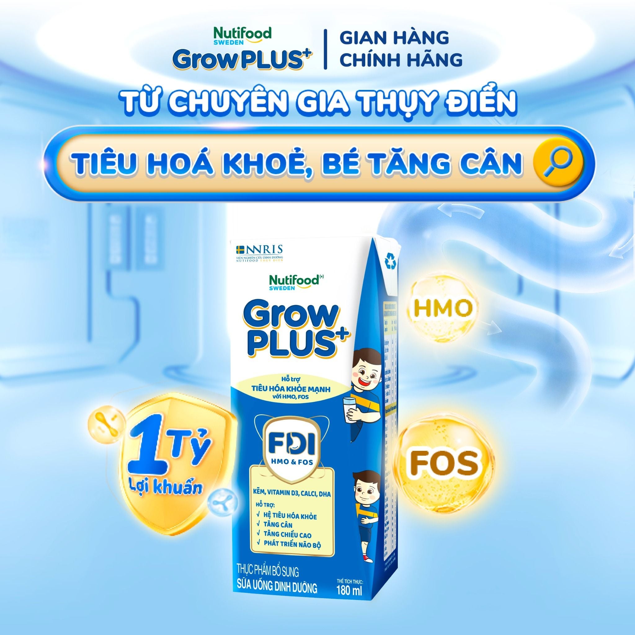  Sữa bột pha sẵn Nutifood GrowPLUS+ Tiêu Hóa trên 1 tuổi 180ml 