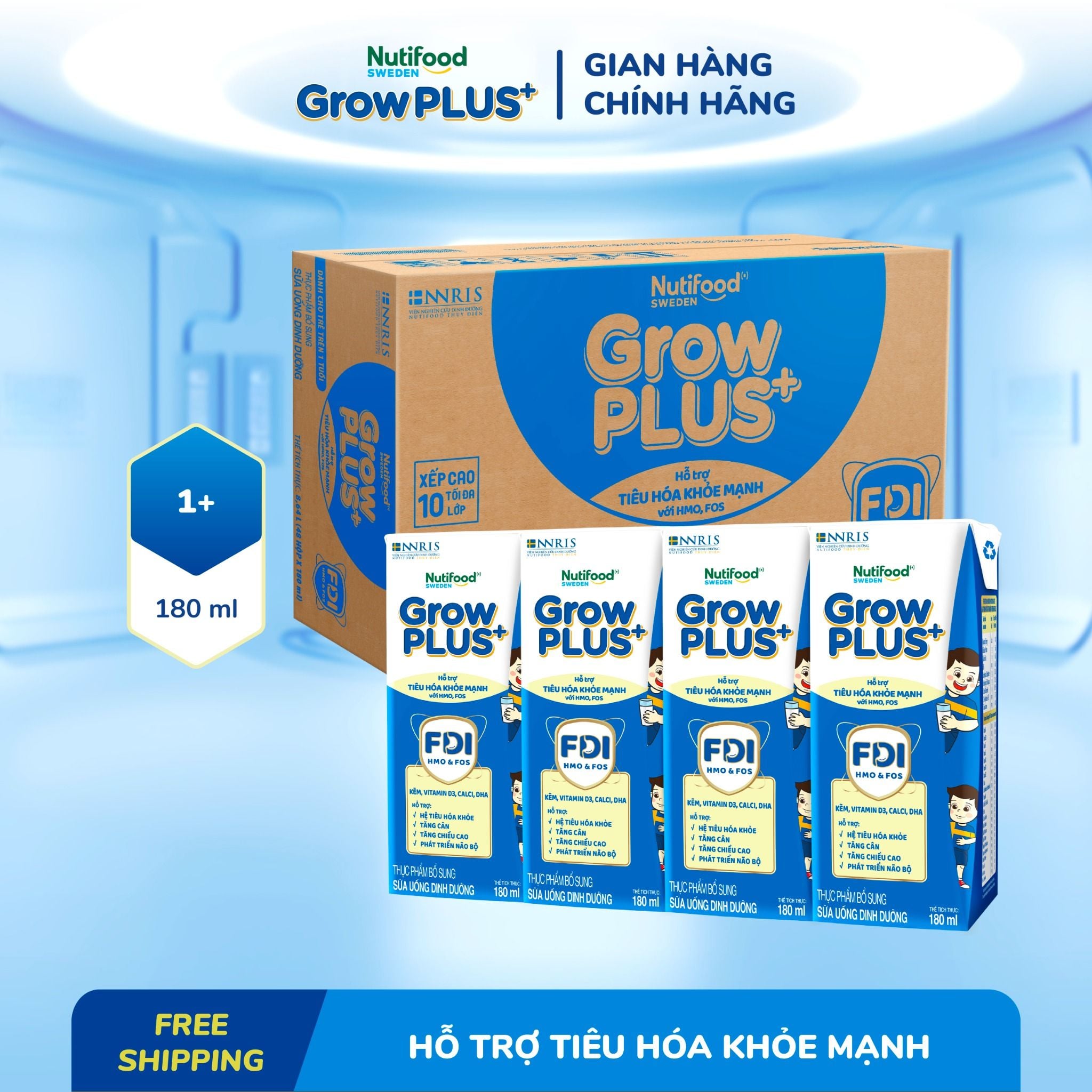  Sữa bột pha sẵn Nutifood GrowPLUS+ Tiêu Hóa trên 1 tuổi 180ml 