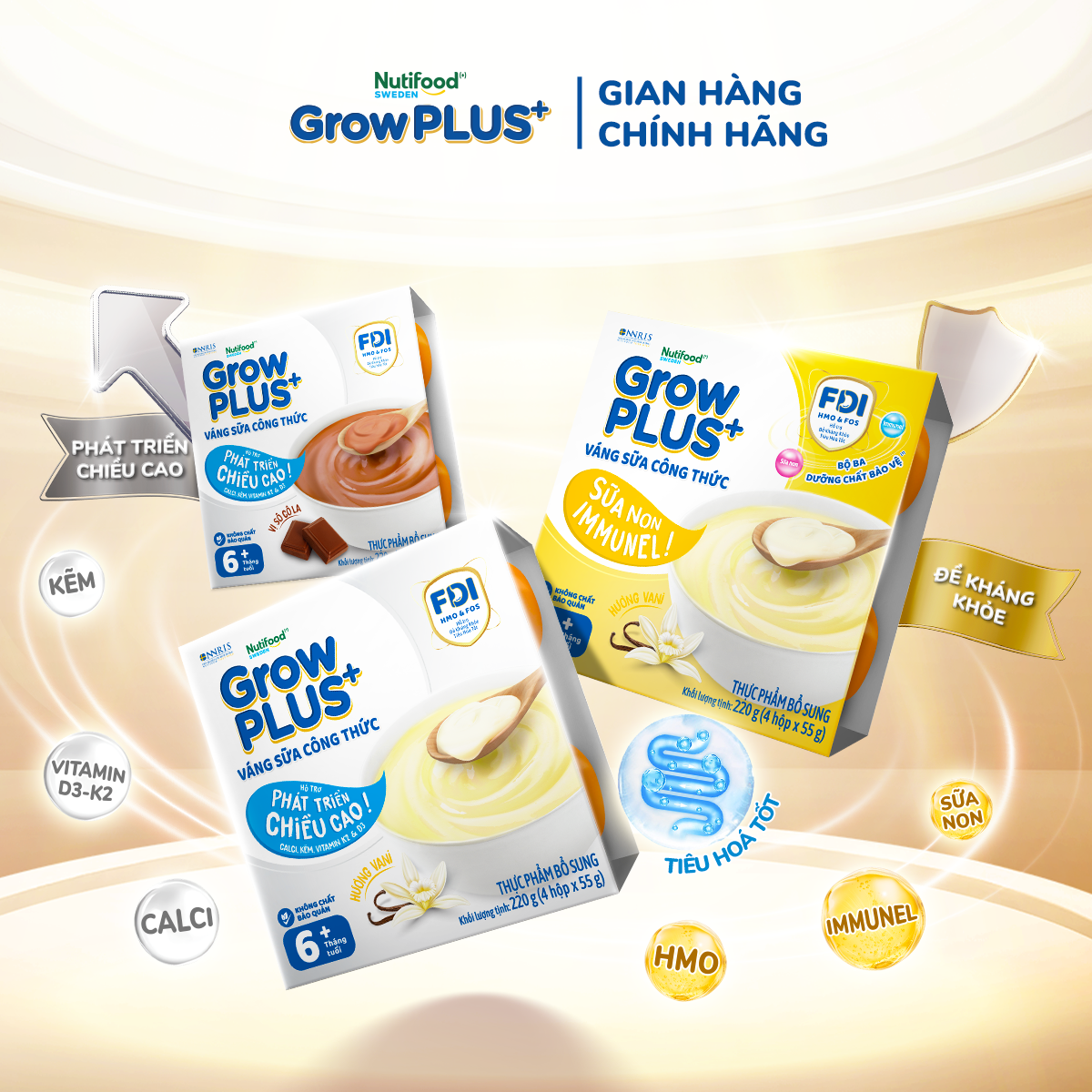  GrowPLUS+ Váng sữa công thức Cao lớn vượt trội Vani - Hộp 55g 